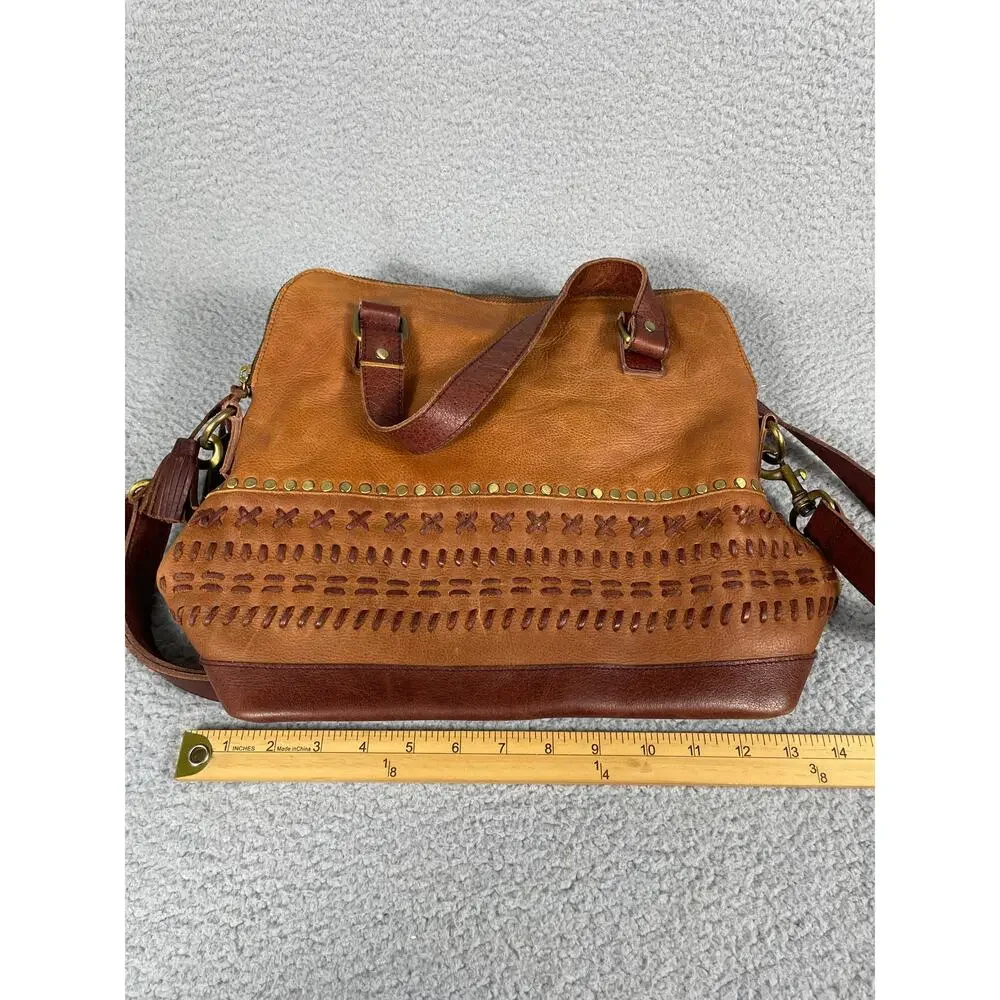 Anabaglish Womens Large Brown Leather Purse Embroidered Satchel - Picture 3 of 13